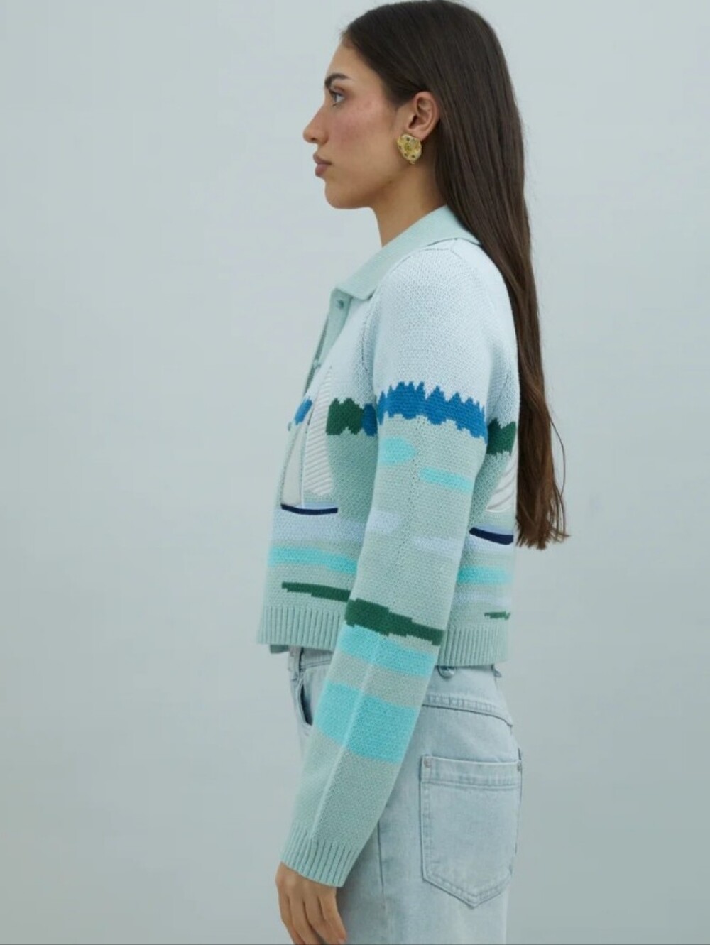 House of Sunny Pastel Mint & Teal Sailboat Knit Cardigan - Picture 4 of 8
